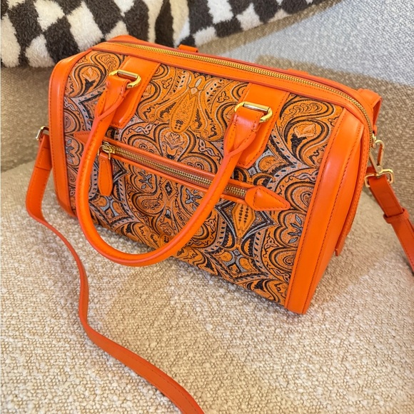 NWT Saint Joy leather Orange Patterned Handbag - Picture 6 of 16